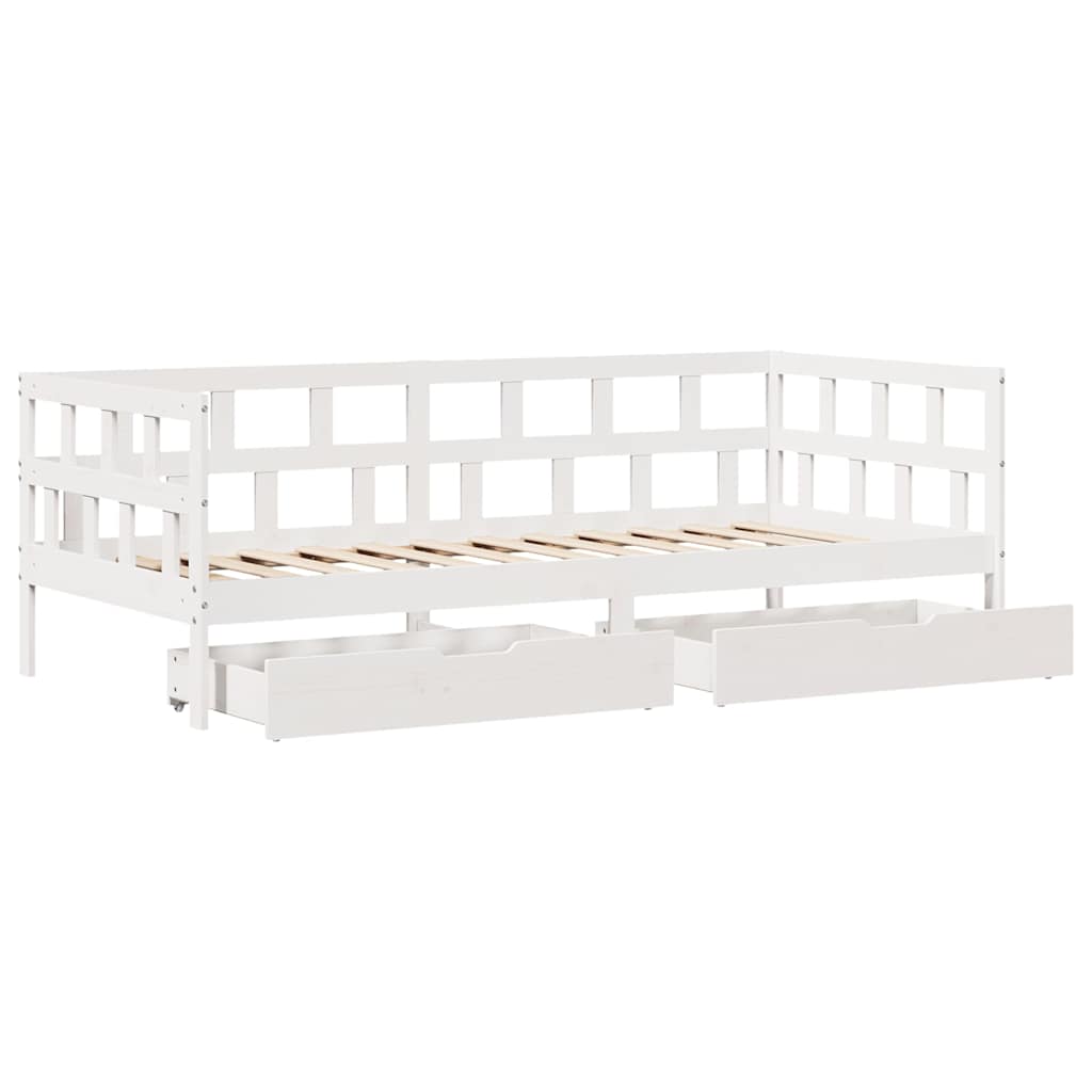 daybed med skuffer 90x190 cm massivt fyrretræ hvid