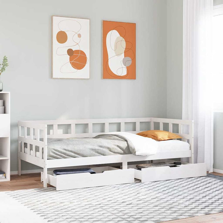 daybed med skuffer 90x190 cm massivt fyrretræ hvid