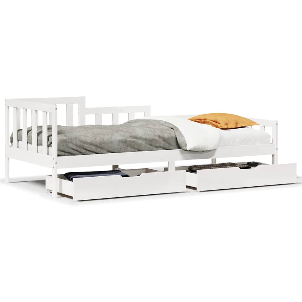 daybed med skuffer 80x200 cm massivt fyrretræ hvid