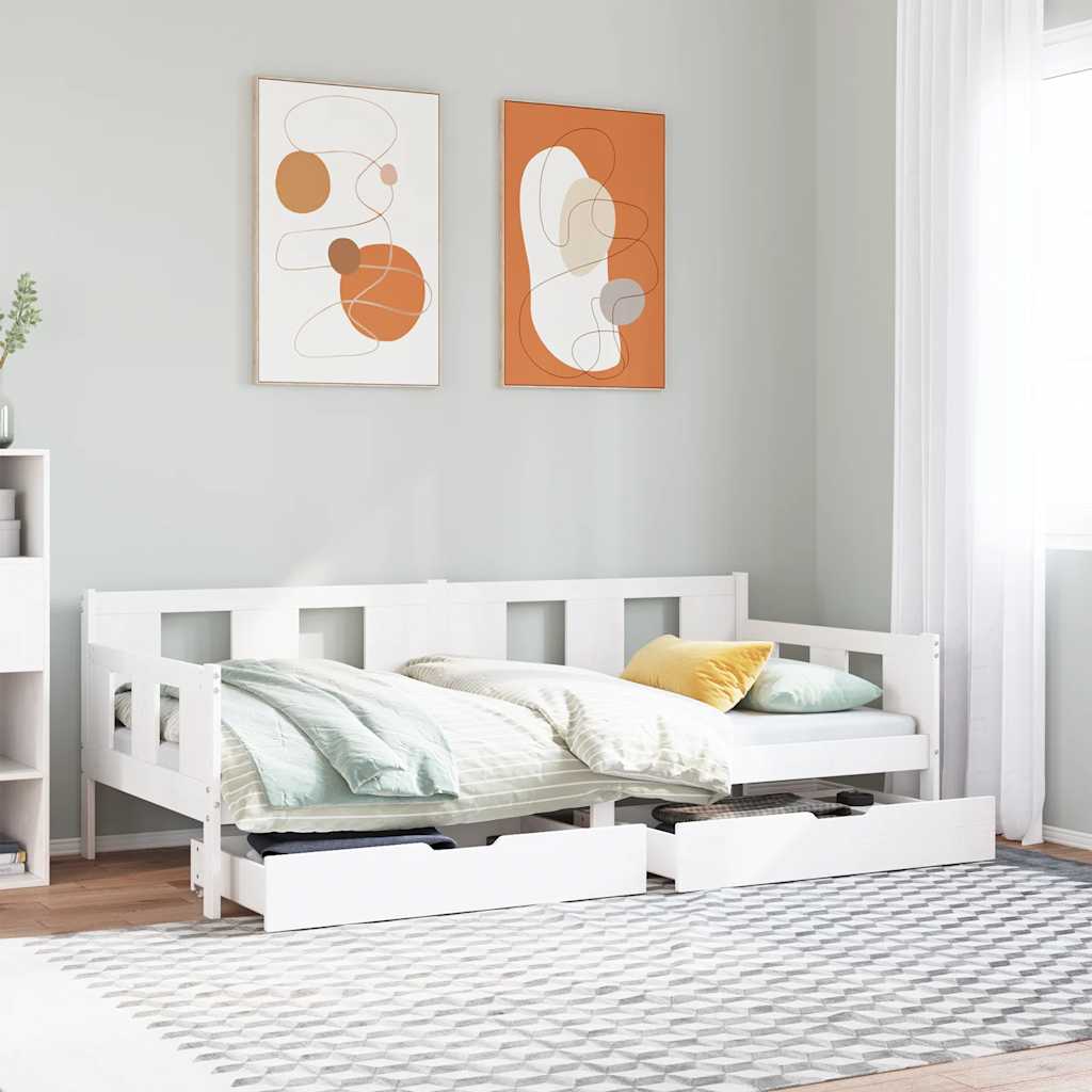 daybed med skuffer 90x200 cm massivt fyrretræ hvid