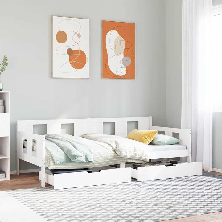 daybed med skuffer 80x200 cm massivt fyrretræ hvid