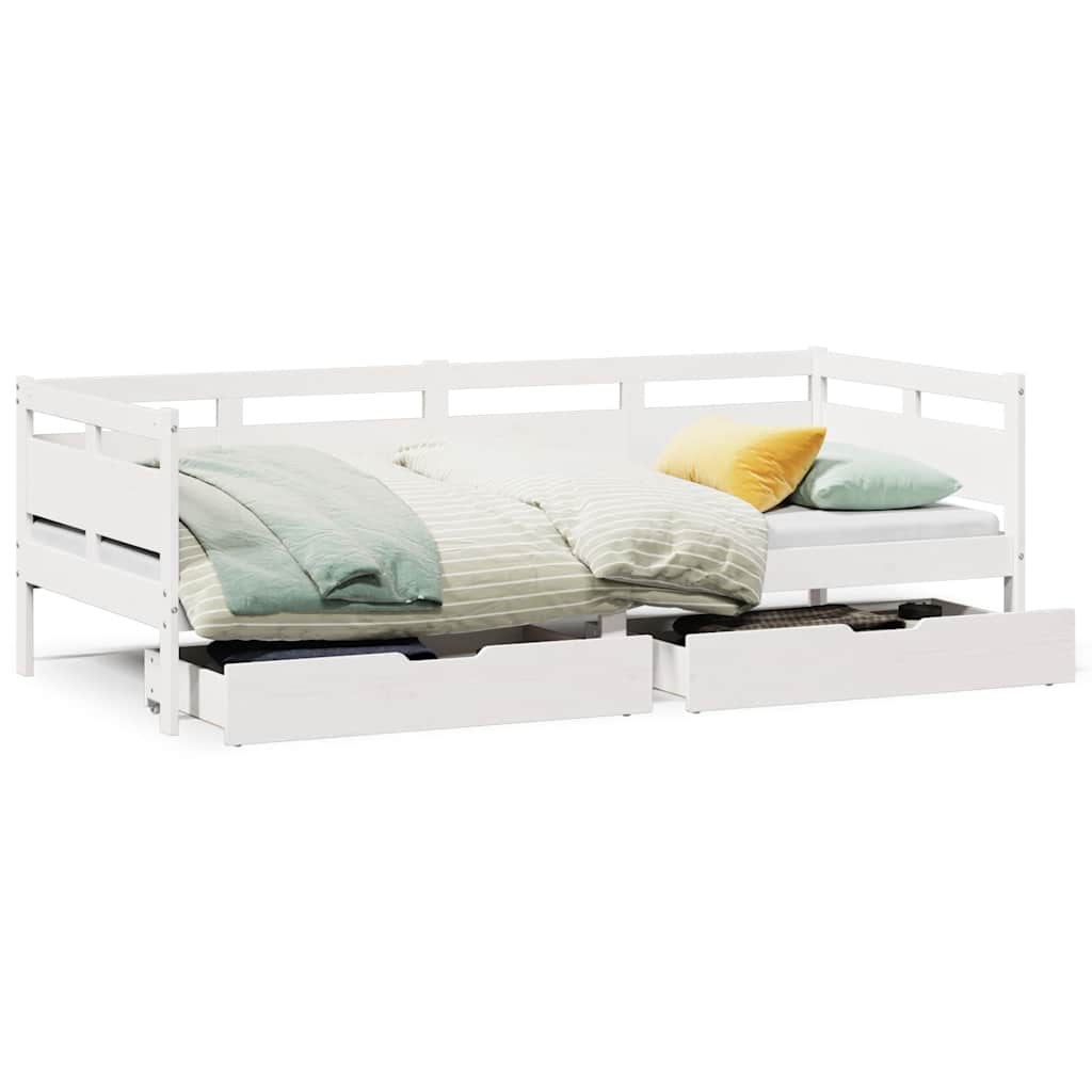 daybed med skuffer 90x190 cm massivt fyrretræ hvid