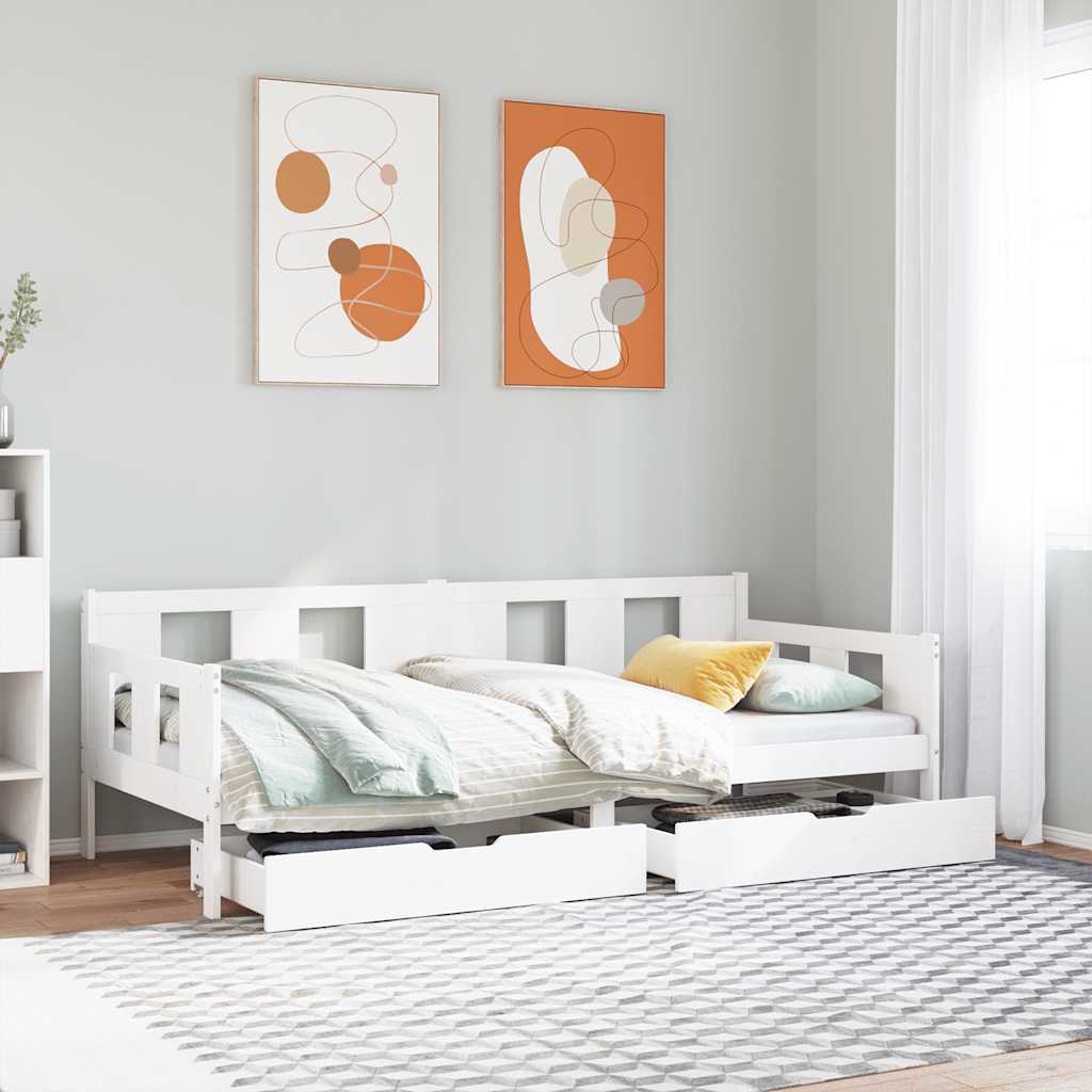 daybed med skuffer 90x190 cm massivt fyrretræ hvid