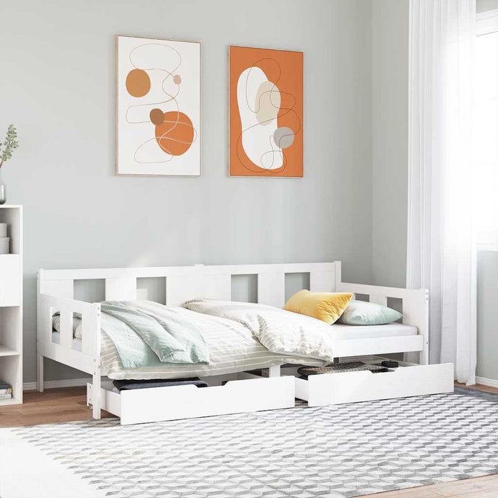 daybed med skuffer 90x190 cm massivt fyrretræ hvid