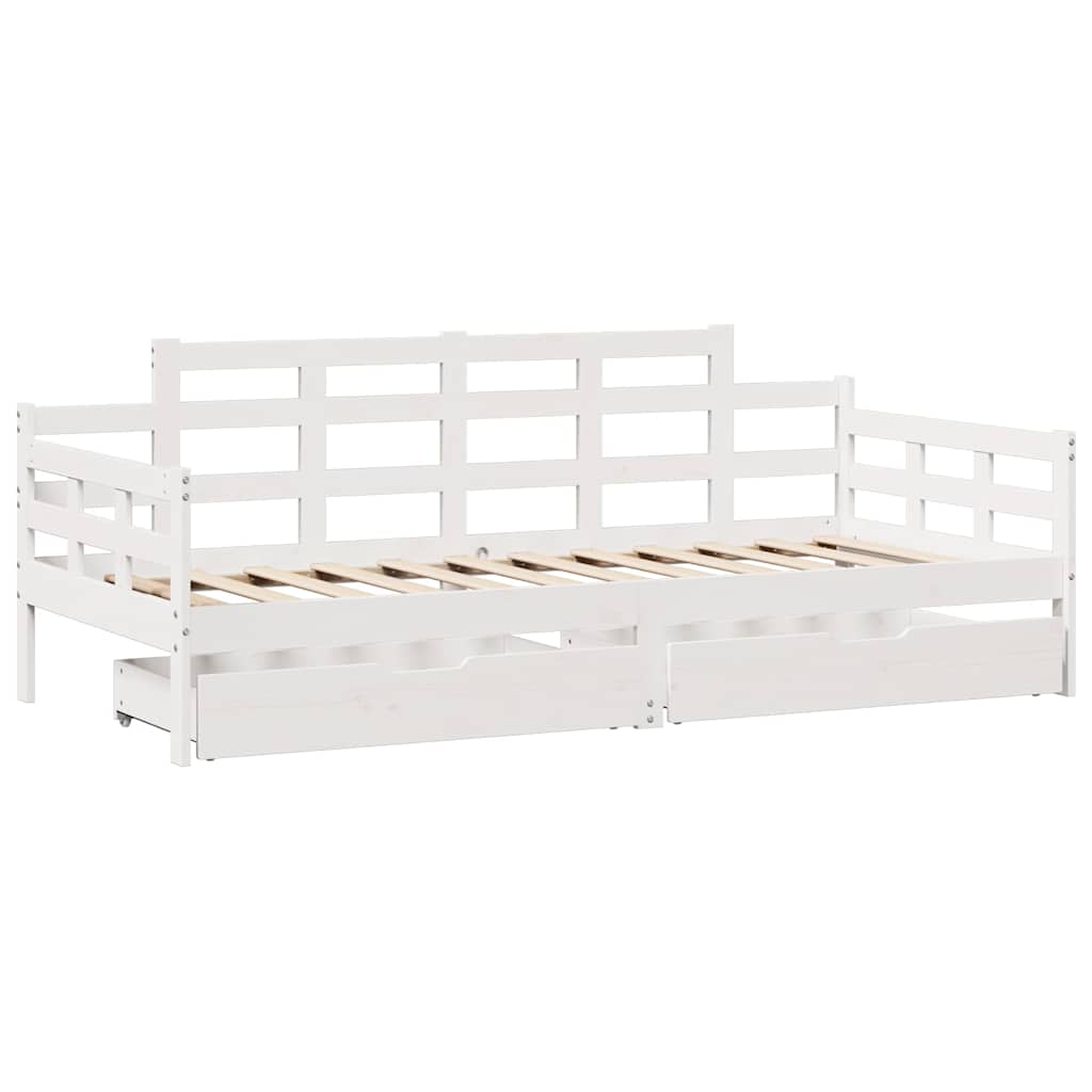 daybed med skuffer 90x200 cm massivt fyrretræ hvid