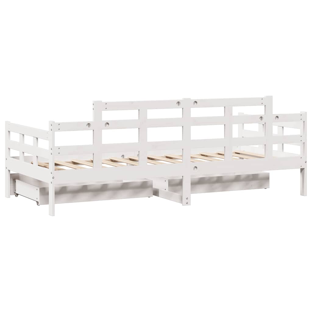 daybed med skuffer 90x200 cm massivt fyrretræ hvid