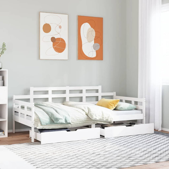 daybed med skuffer 90x200 cm massivt fyrretræ hvid