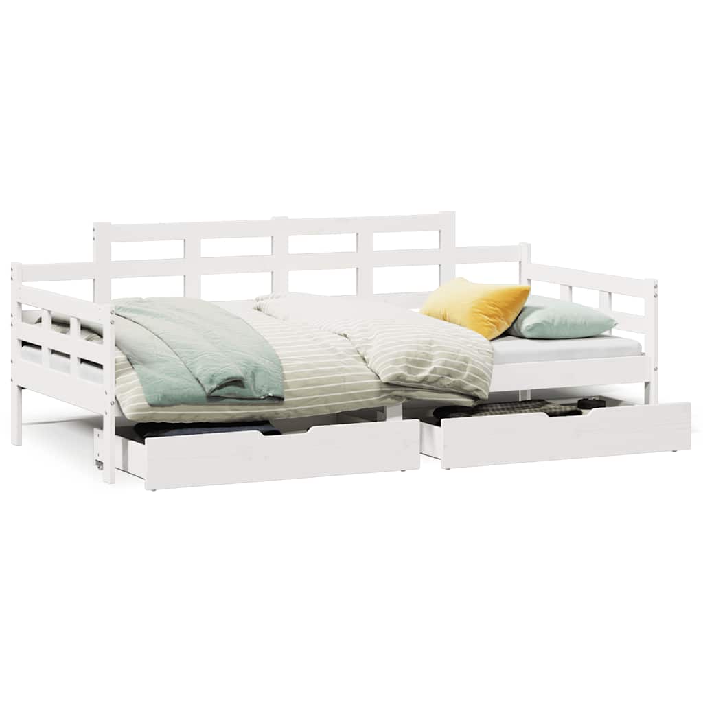 daybed med skuffer 80x200 cm massivt fyrretræ hvid
