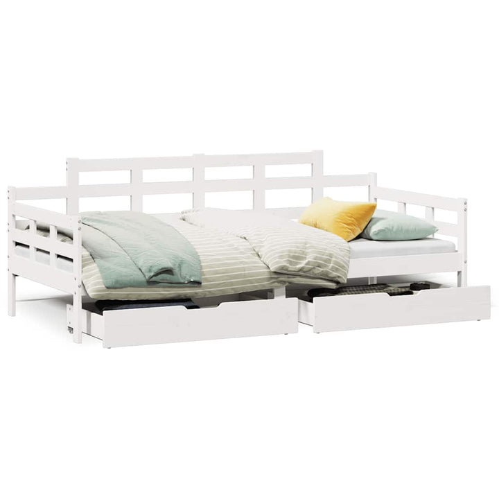 daybed med skuffer 80x200 cm massivt fyrretræ hvid