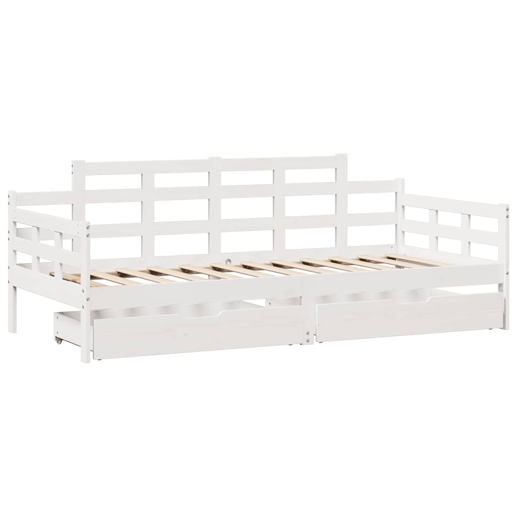 daybed med skuffer 80x200 cm massivt fyrretræ hvid