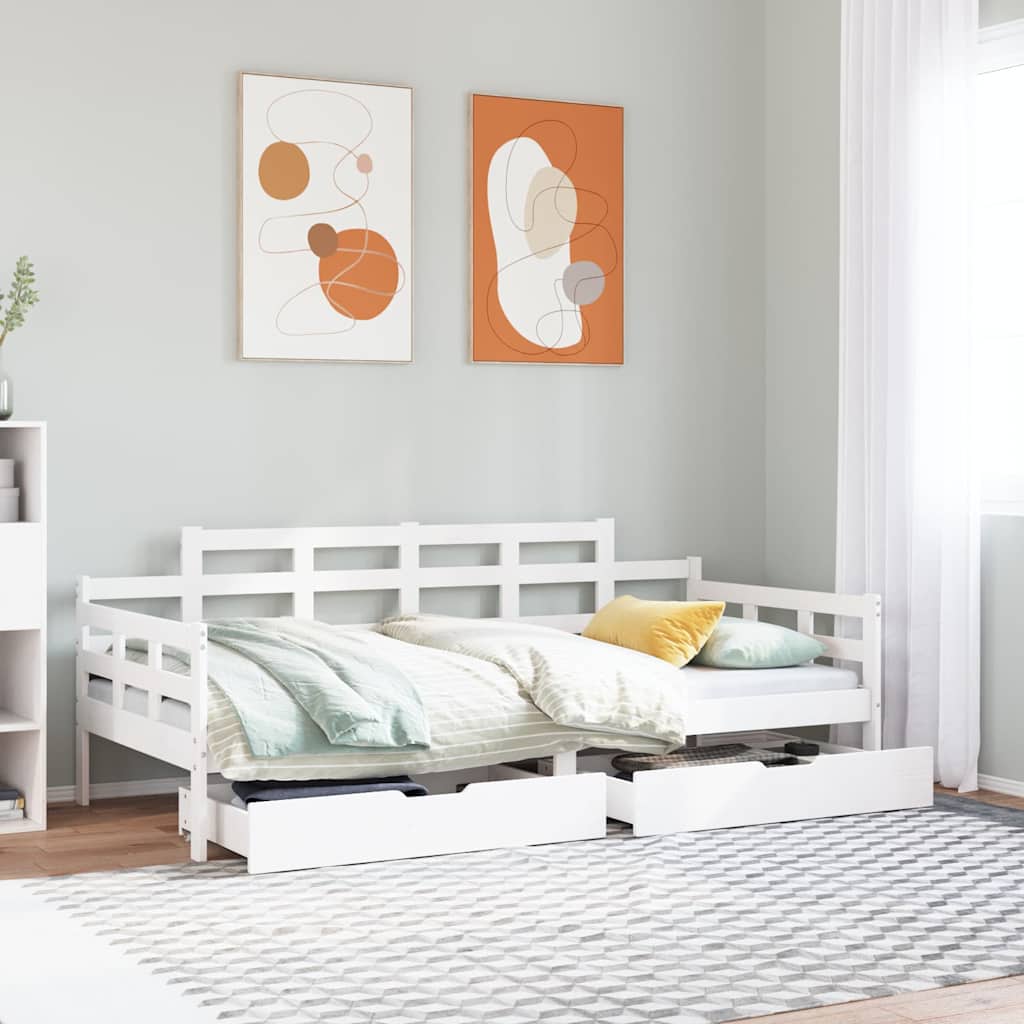 daybed med skuffer 80x200 cm massivt fyrretræ hvid
