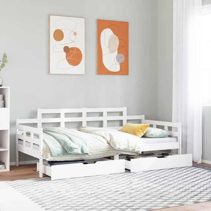daybed med skuffer 80x200 cm massivt fyrretræ hvid