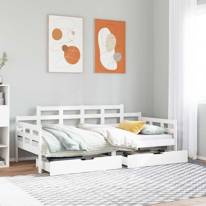 daybed med skuffer 90x190 cm massivt fyrretræ hvid