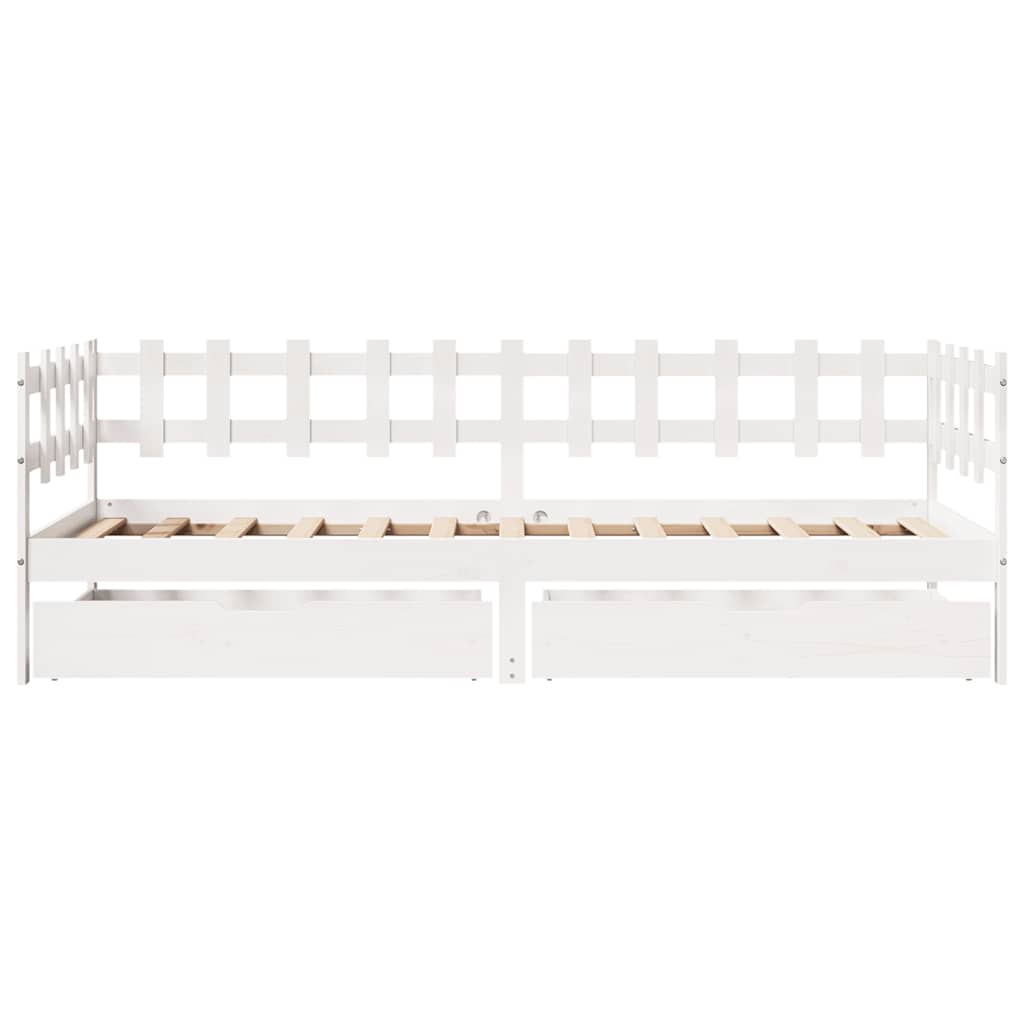 daybed med skuffer 80x200 cm massivt fyrretræ hvid