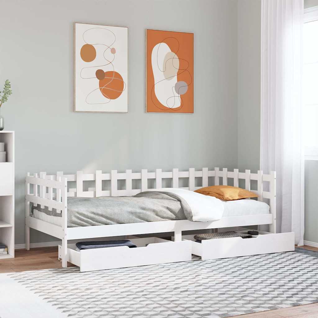 daybed med skuffer 80x200 cm massivt fyrretræ hvid