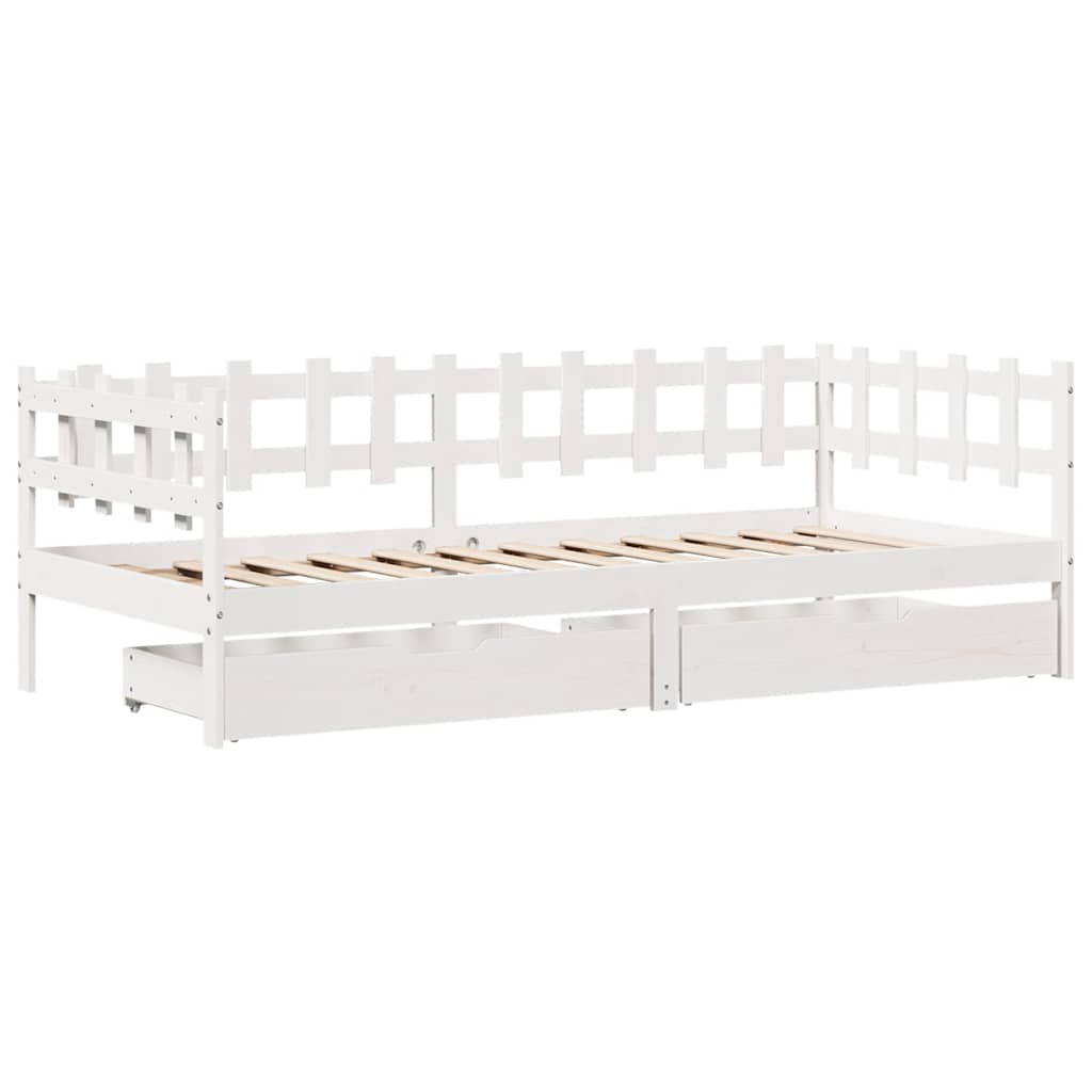daybed med skuffer 90x190 cm massivt fyrretræ hvid