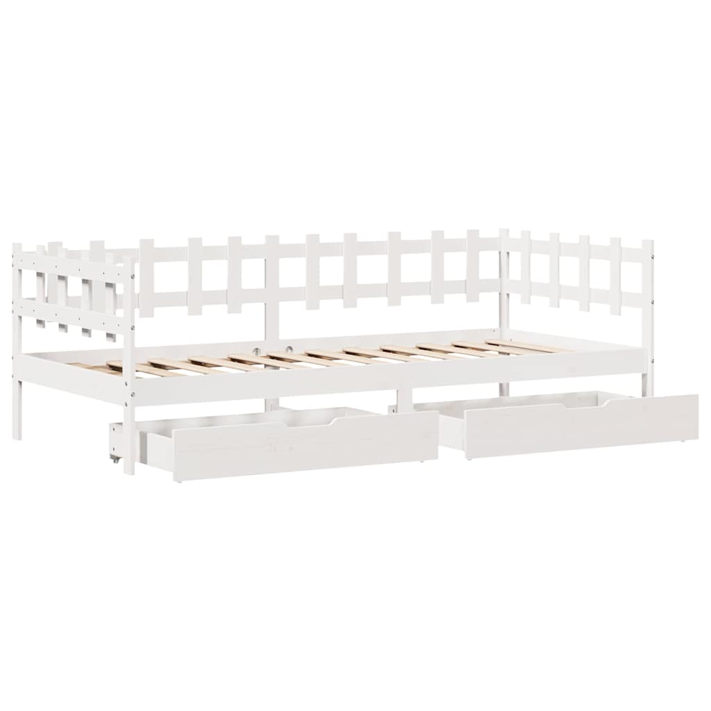 daybed med skuffer 90x190 cm massivt fyrretræ hvid