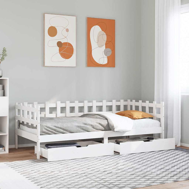 daybed med skuffer 90x190 cm massivt fyrretræ hvid