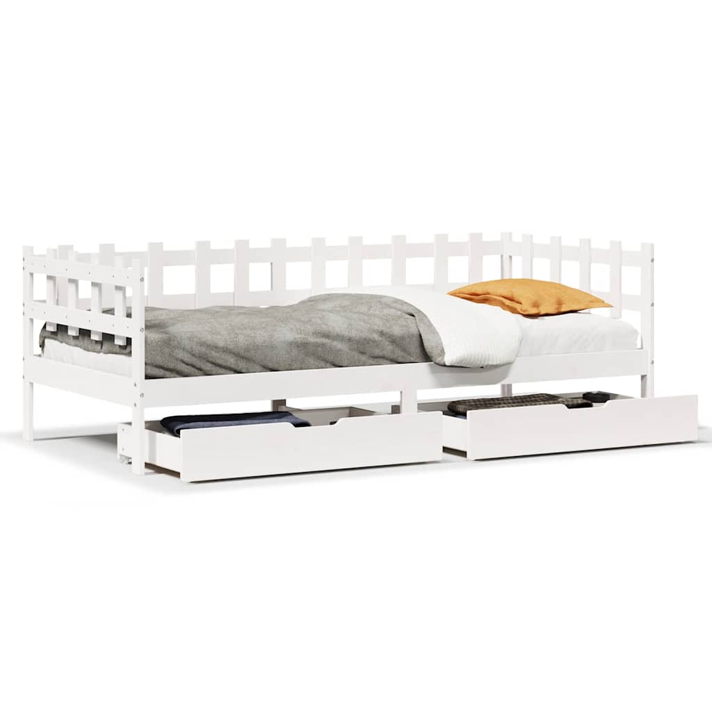 daybed med skuffer 80x200 cm massivt fyrretræ hvid
