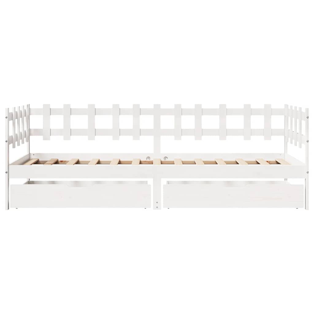 daybed med skuffer 80x200 cm massivt fyrretræ hvid