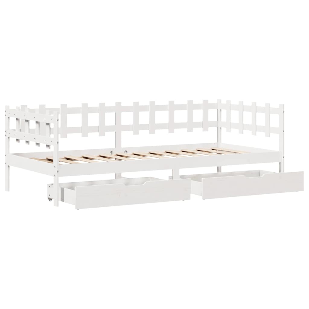 daybed med skuffer 90x200 cm massivt fyrretræ hvid