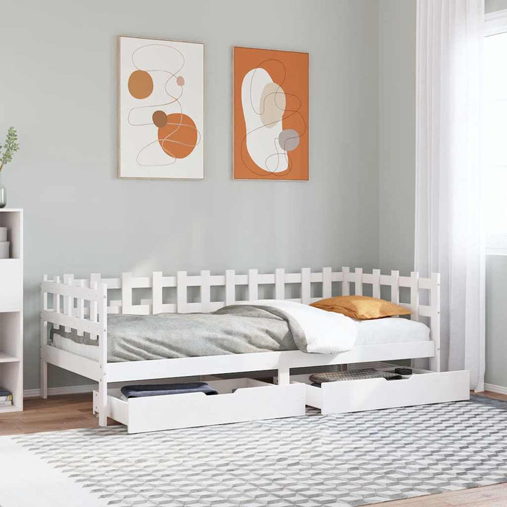 daybed med skuffer 90x190 cm massivt fyrretræ hvid