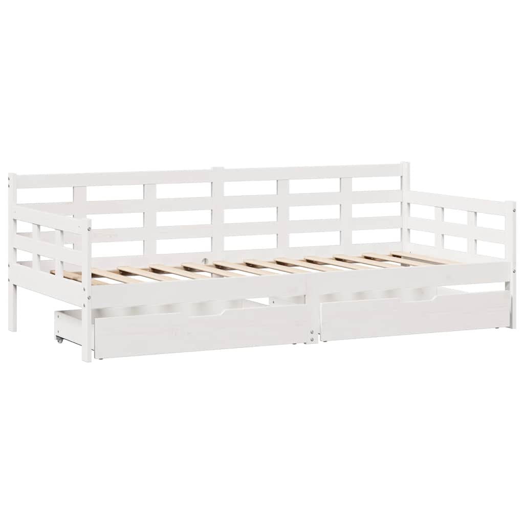 daybed med skuffer 90x200 cm massivt fyrretræ hvid