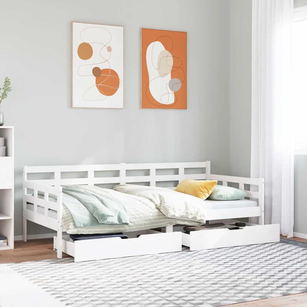 daybed med skuffer 90x200 cm massivt fyrretræ hvid