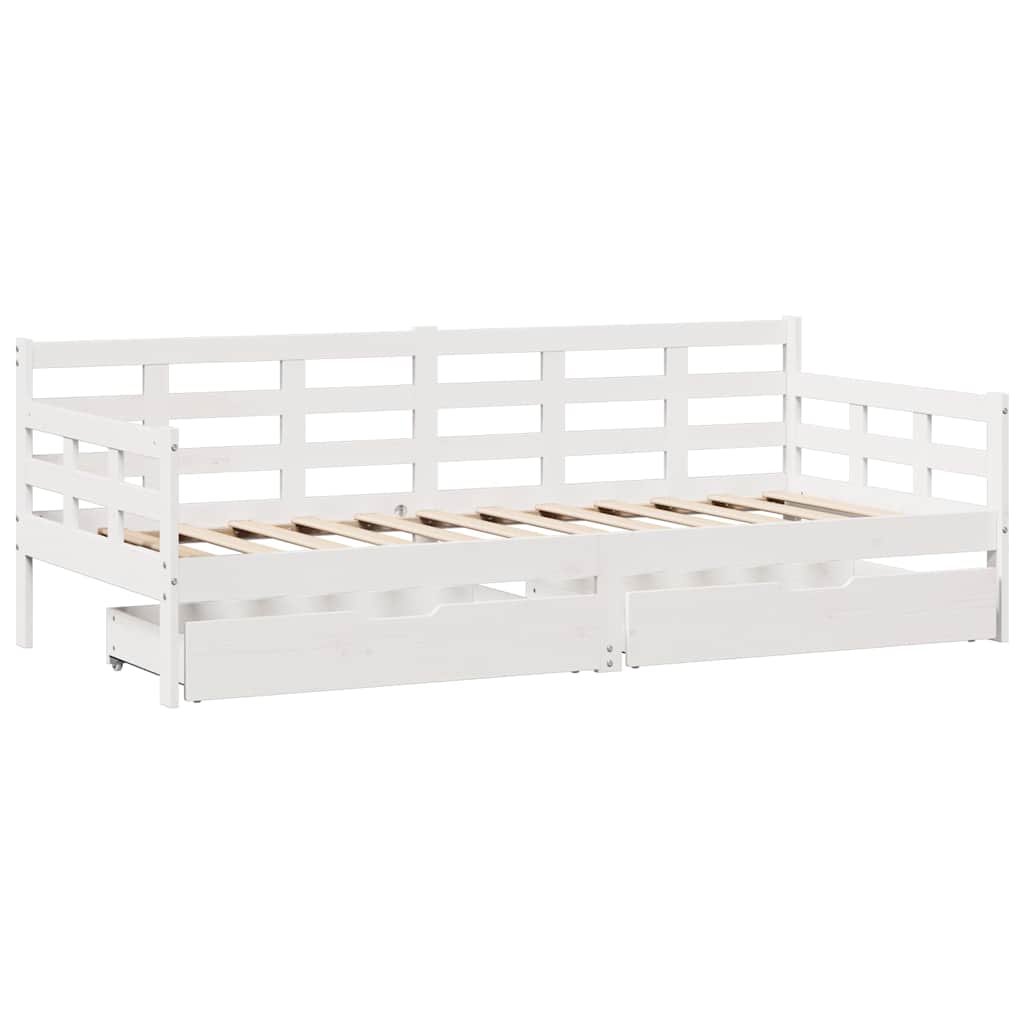 daybed med skuffer 90x190 cm massivt fyrretræ hvid