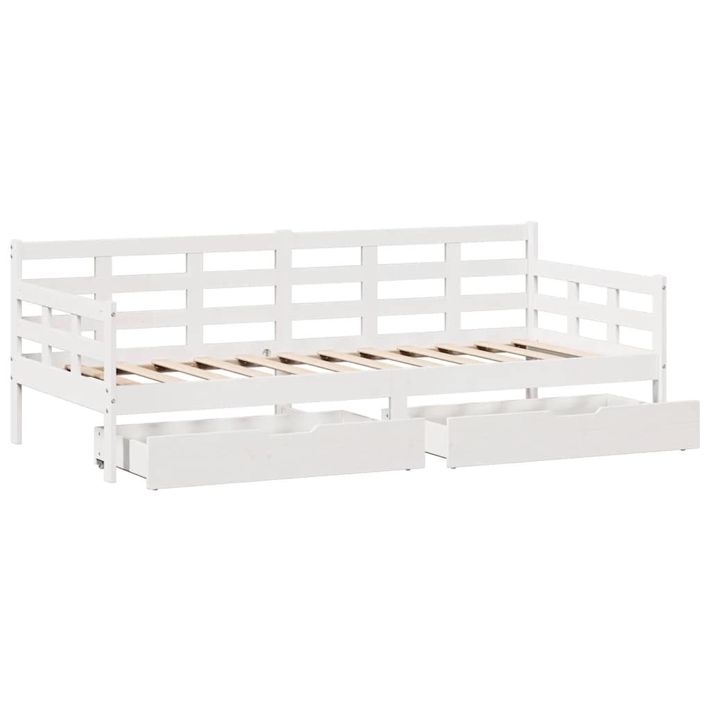 daybed med skuffer 90x190 cm massivt fyrretræ hvid