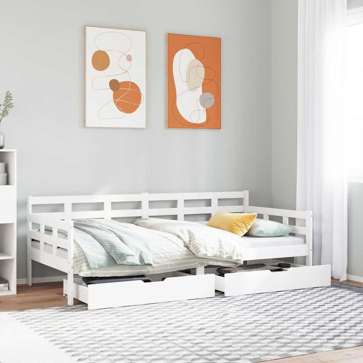 daybed med skuffer 90x190 cm massivt fyrretræ hvid