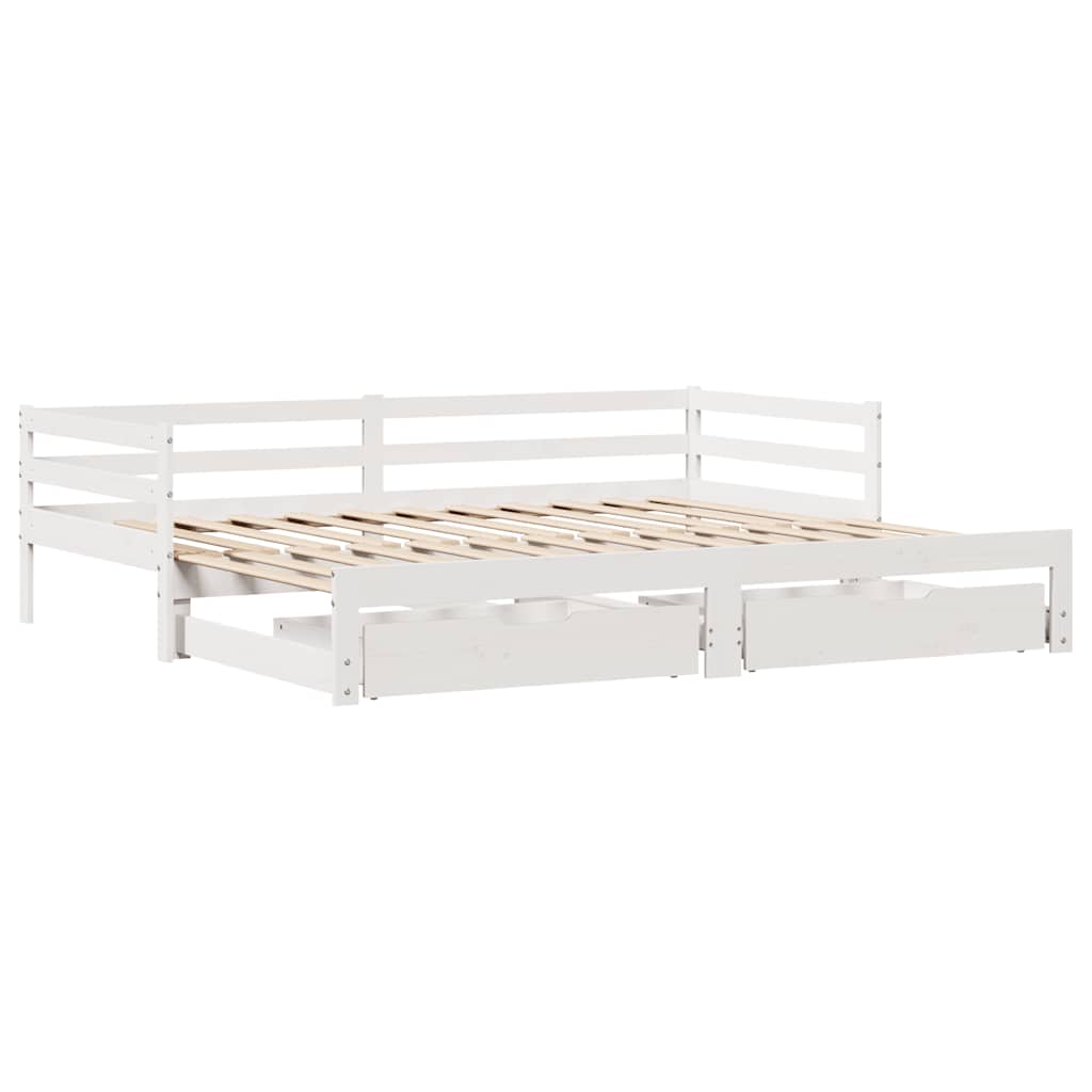 daybed med skuffer 90x200 cm massivt fyrretræ hvid