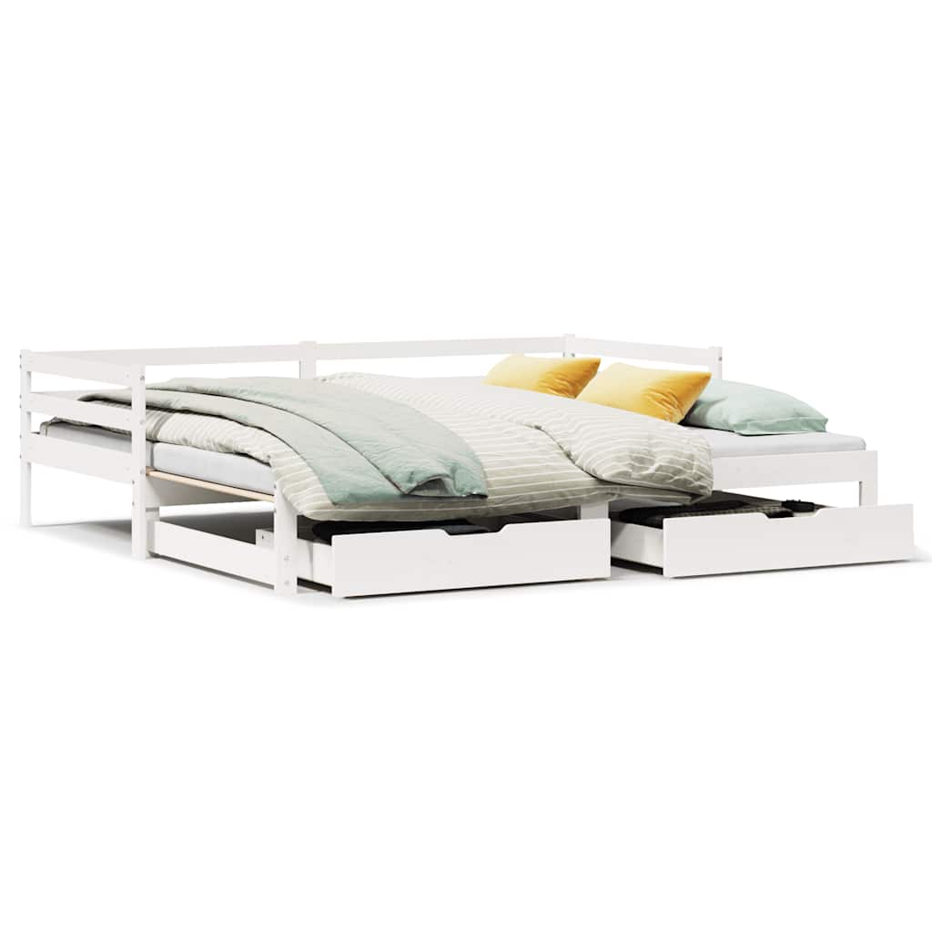 daybed med udtræk og skuffer uden madras 90x190 cm hvid