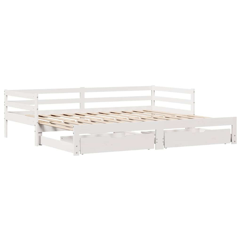 daybed med udtræk og skuffer uden madras 90x190 cm hvid