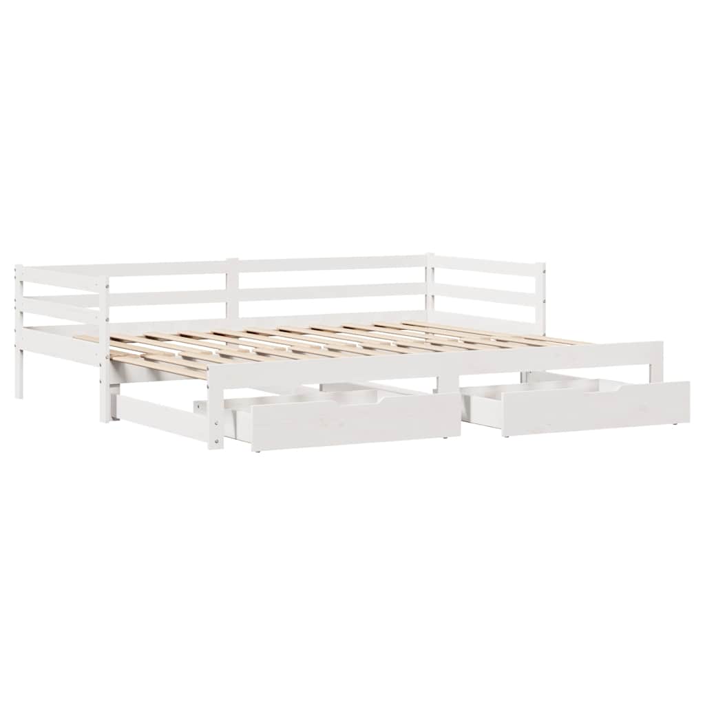 daybed med udtræk og skuffer uden madras 90x190 cm hvid