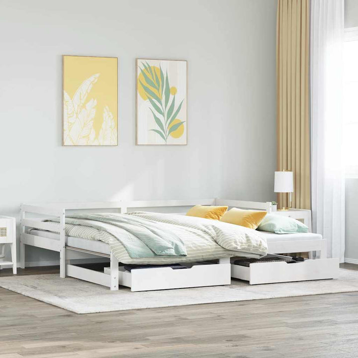 daybed med udtræk og skuffer uden madras 90x190 cm hvid