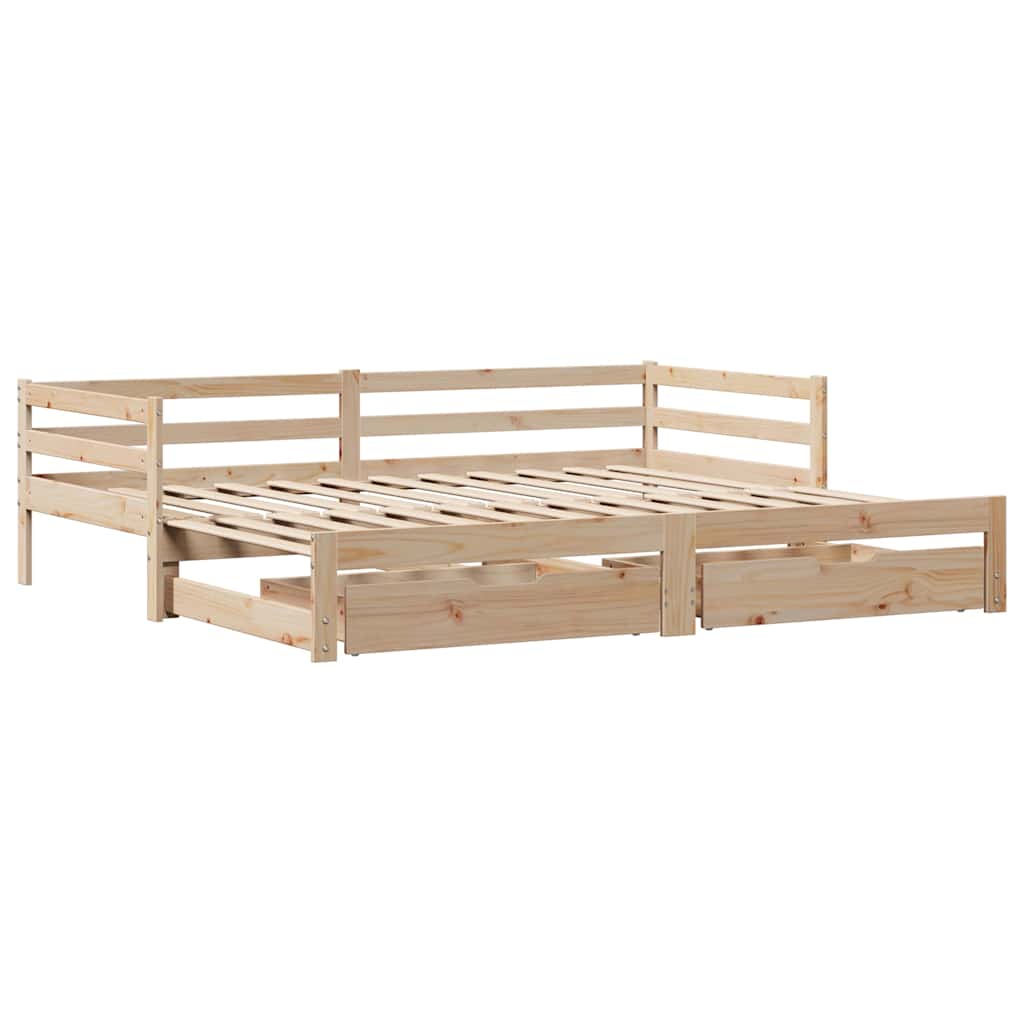 daybed med udtræk og skuffer uden madras 80x200 cm