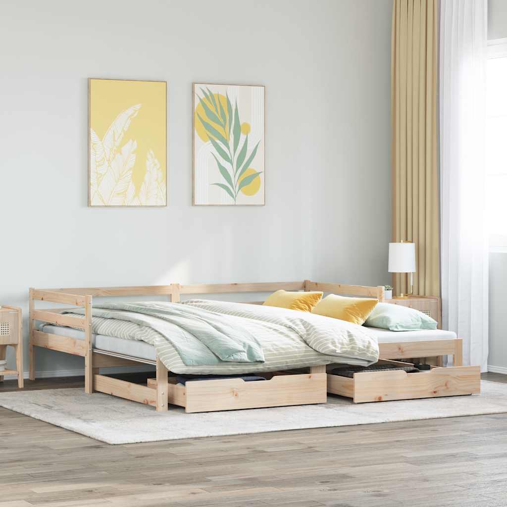 daybed med udtræk og skuffer uden madras 80x200 cm