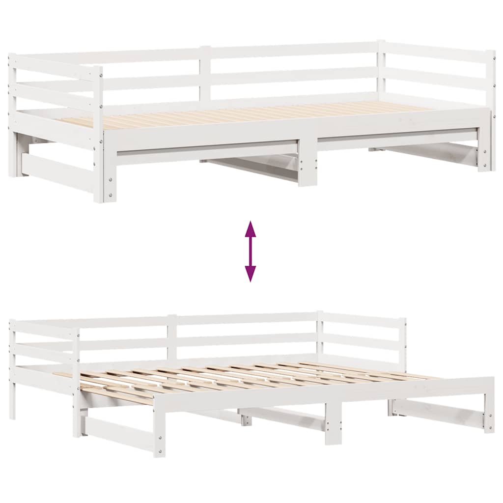 daybed med udtræk og skuffer uden madras 80x200 cm hvid