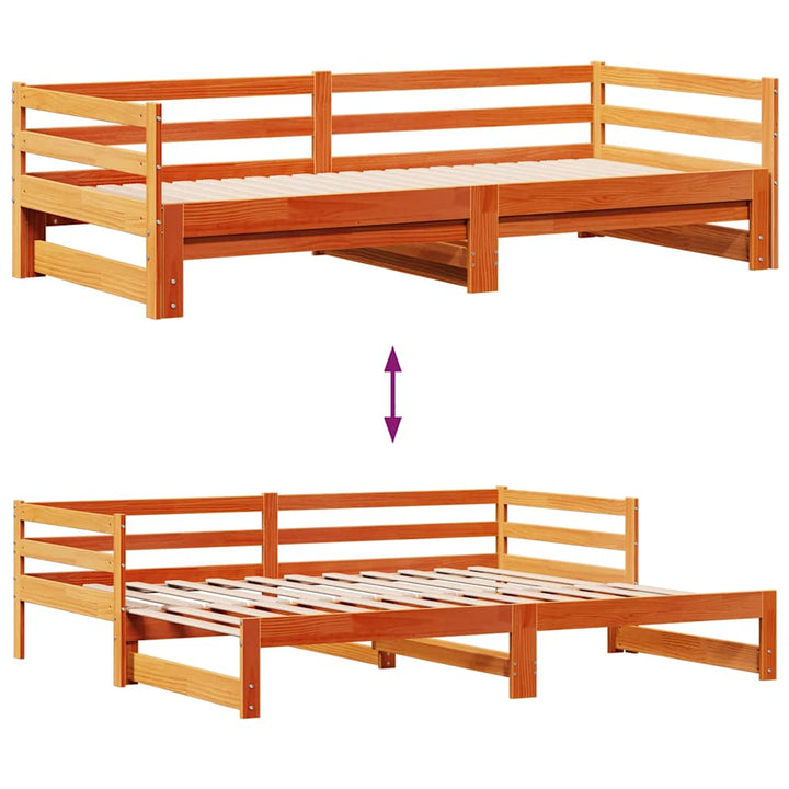 daybed med udtræk skuffer 90x200 cm massivt fyrretræ gyldenbrun