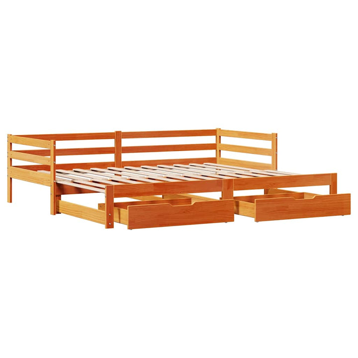 daybed med udtræk skuffer 90x200 cm massivt fyrretræ gyldenbrun