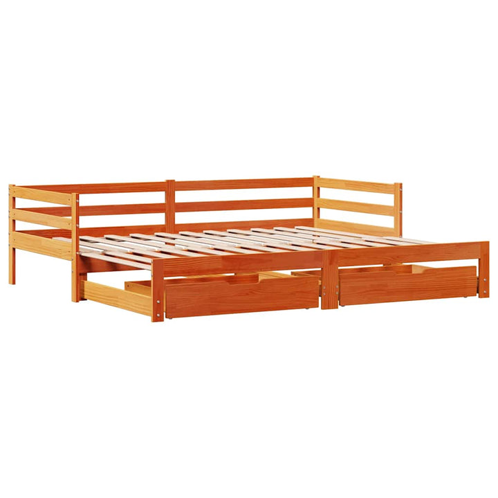 daybed med udtræk skuffer 90x190 cm massivt fyrretræ gyldenbrun