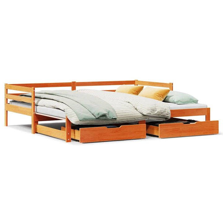 daybed med udtræk skuffer 80x200 cm massivt fyrretræ gyldenbrun