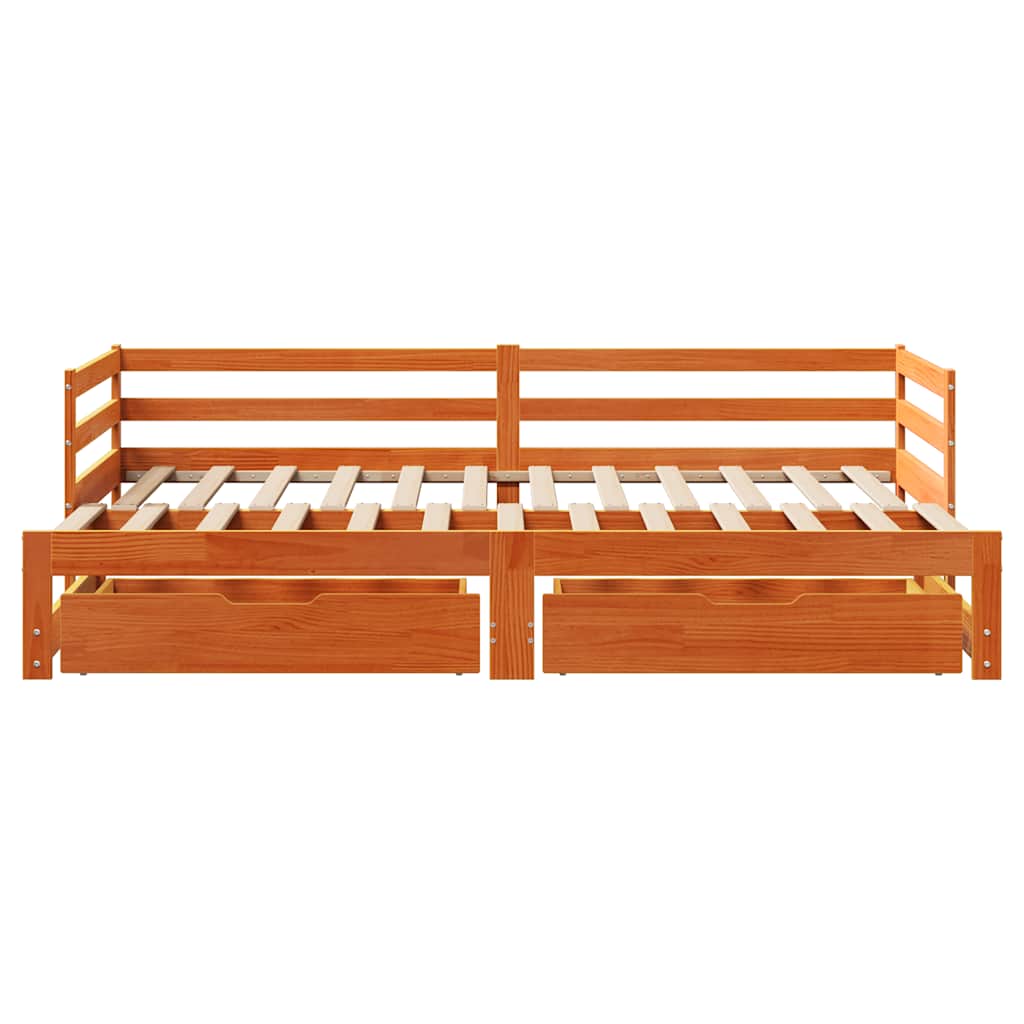 daybed med udtræk skuffer 80x200 cm massivt fyrretræ gyldenbrun