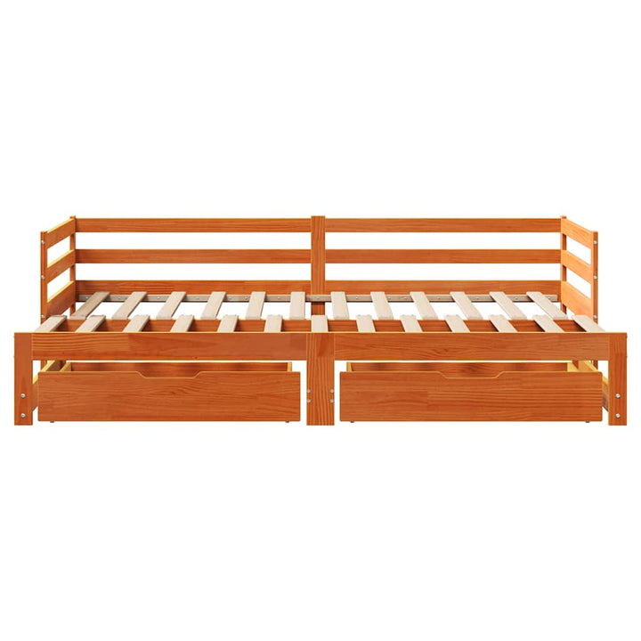 daybed med udtræk skuffer 80x200 cm massivt fyrretræ gyldenbrun