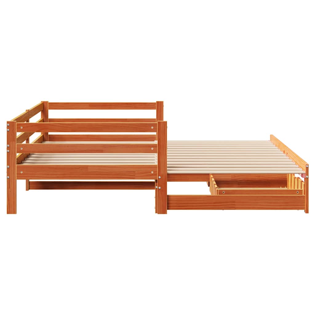 daybed med udtræk skuffer 80x200 cm massivt fyrretræ gyldenbrun