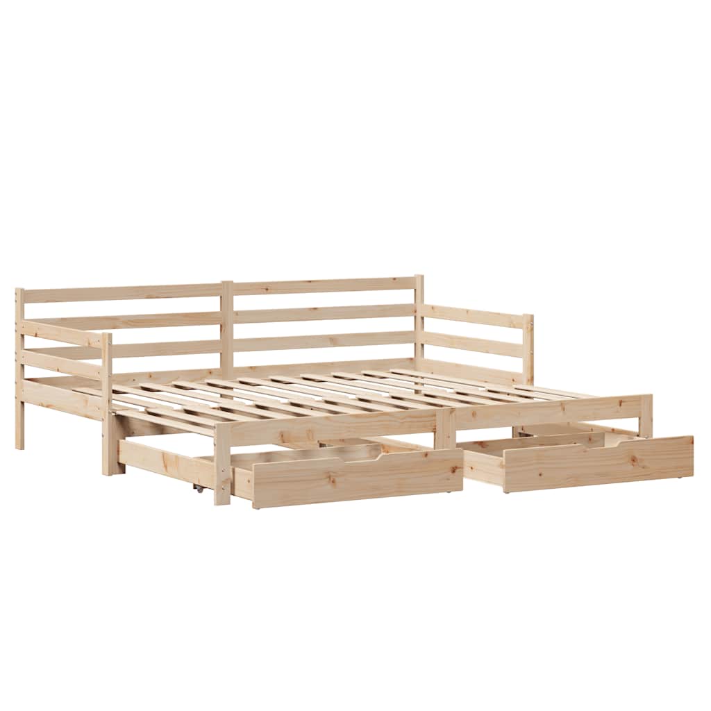 daybed med udtræk og skuffer uden madras 90x200 cm