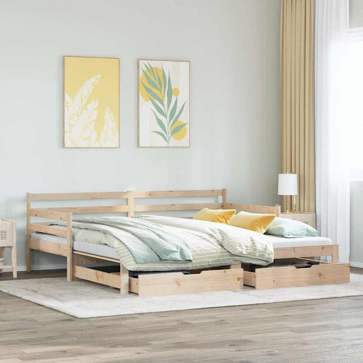 daybed med udtræk og skuffer uden madras 90x200 cm