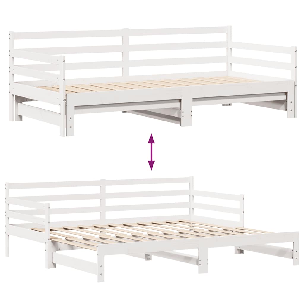 daybed med udtræk og skuffer uden madras 90x200 cm hvid
