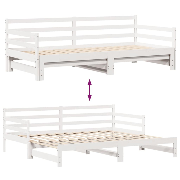 daybed med udtræk og skuffer uden madras 90x200 cm hvid